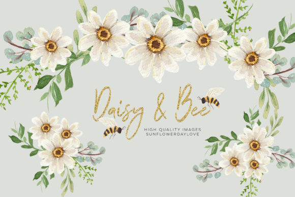 Download Daisies &amp; Bee Watercolor Clipart - Clipart Collection