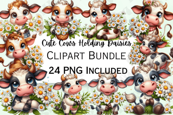 Download Cute Cows Holding Daisies Clipart - Clipart Collection