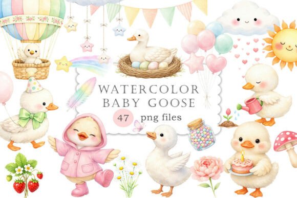 Download Watercolor Baby Goose Spring Clipart PNG - Clipart Collection
