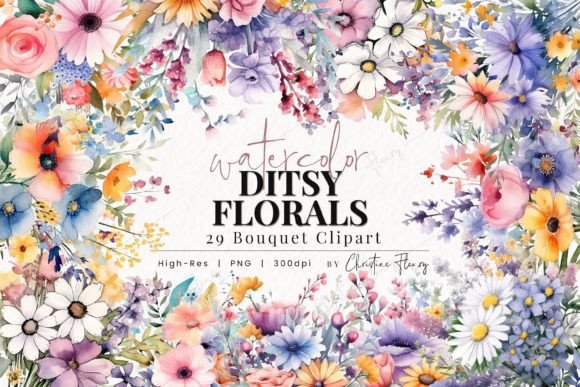 Download Watercolor Ditsy Floral Bouquet Clipart - Clipart Collection
