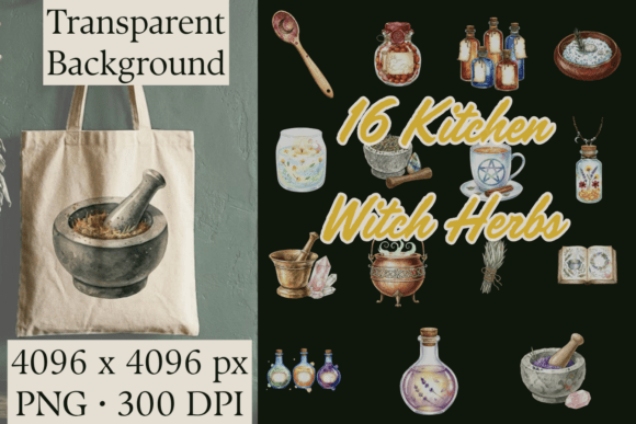 Download Kitchen Witch Watercolor Herbs Clipart - Clipart Collection