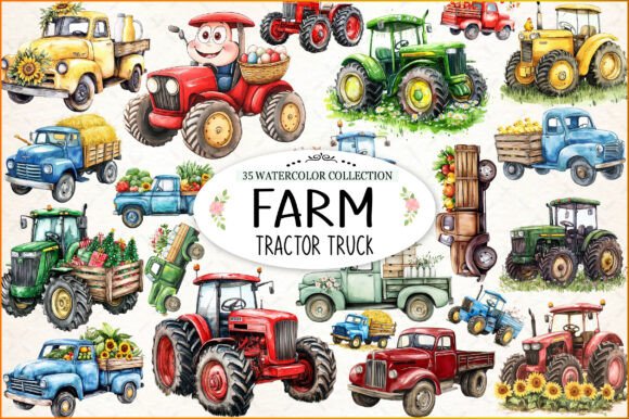 Download Farm Tractor Truck Watercolor Clipart - Clipart Collection