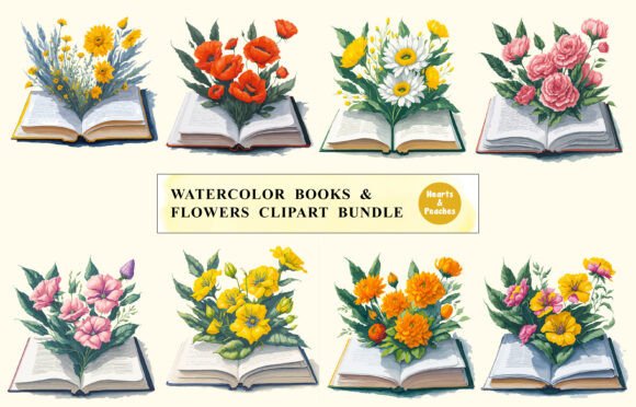 Download Watercolor Book &amp; Flowers Clipart Bundle - Clipart Collection