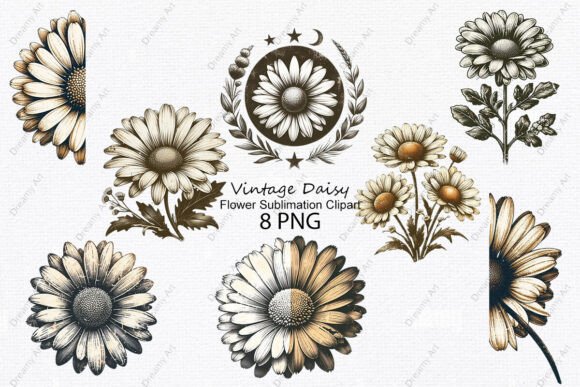 Download Vintage Daisy Flower Sublimation Clipart - Clipart Collection