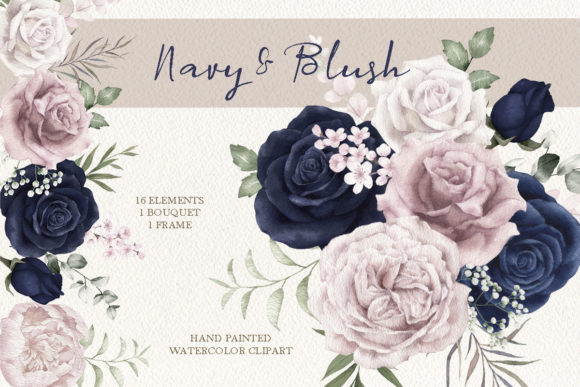 Download Navy and Blush Flower Clipart - Clipart Collection