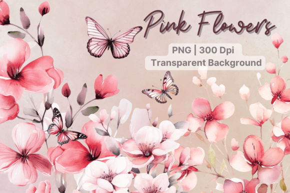 Download Pink Flower Clipart Watercolor Butterfly - Clipart Collection