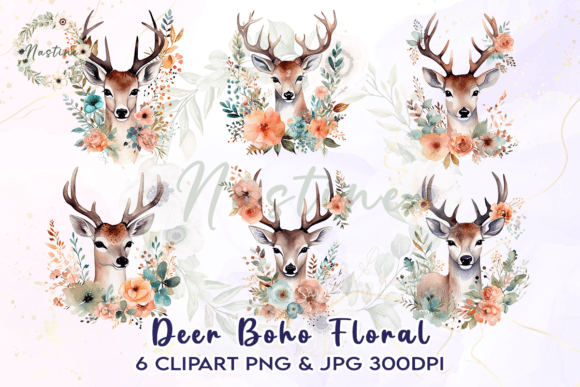 Download Deer Boho Floral Watercolor Clipart - Clipart Collection