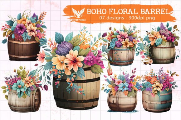 Download Boho Floral Barrel Watercolor Clipart - Clipart Collection