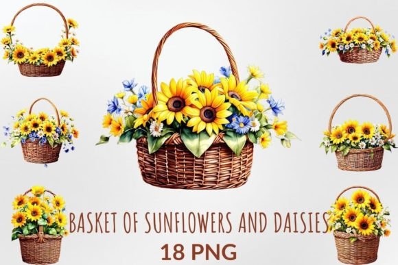 Download Basket of Sunflowers and Daisies Clipart - Clipart Collection