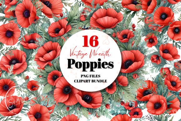 Download Vintage Poppies Wreath Clipart Bundle - Clipart Collection