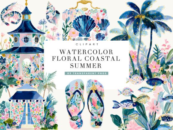 Download Watercolor Floral Coastal Summer Clipart - Clipart Collection