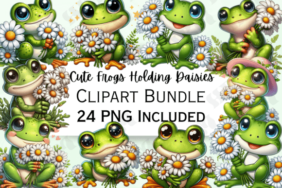 Download Cute Frog Holding Daisies Clipart - Clipart Collection