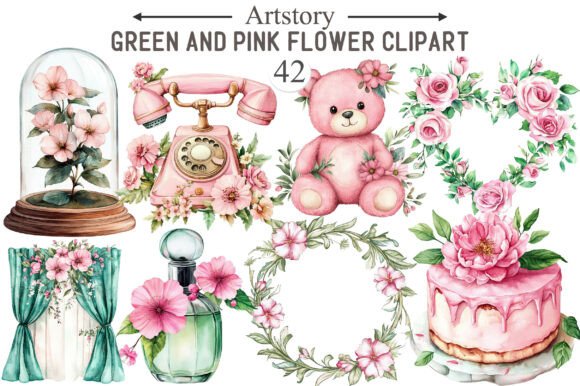 Download Watercolor Green and Pink Flower Clipart - Clipart Collection