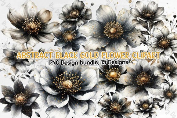 Download Abstract Black Gold Flower Clipart PNG - Clipart Collection