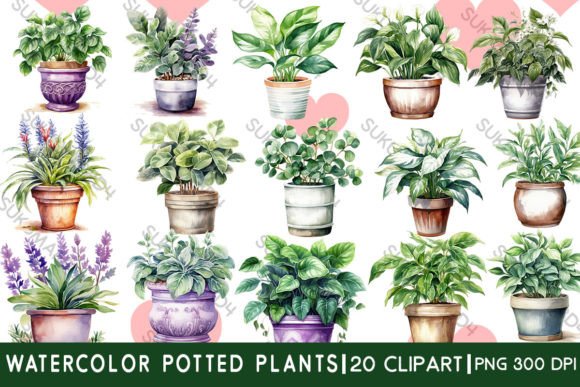 Download Watercolor Potted Plants Clipart - Clipart Collection