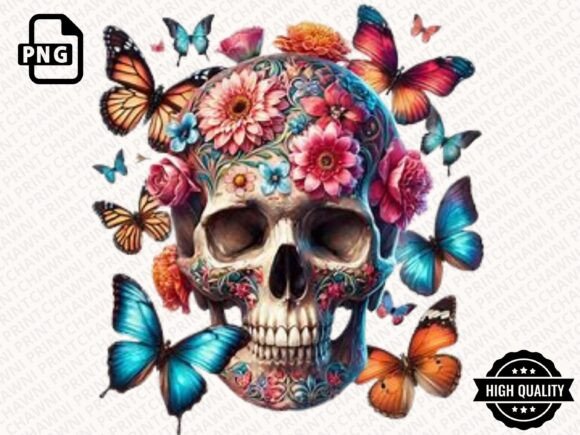 Download Floral Skull &amp; Butterflies Clipart PNG - Clipart Collection