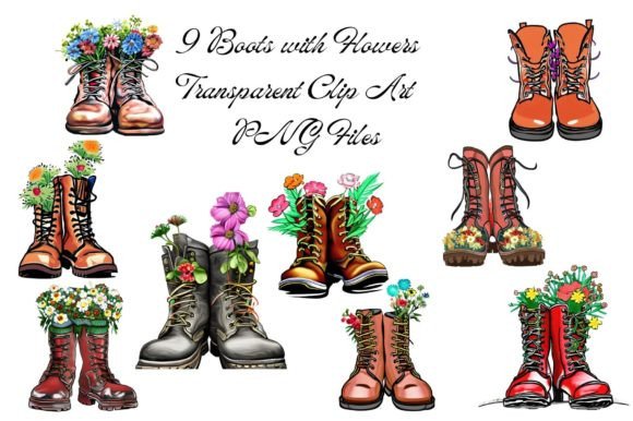 Download 10 Boots and Flowers Transparent Clipart - Clipart Collection