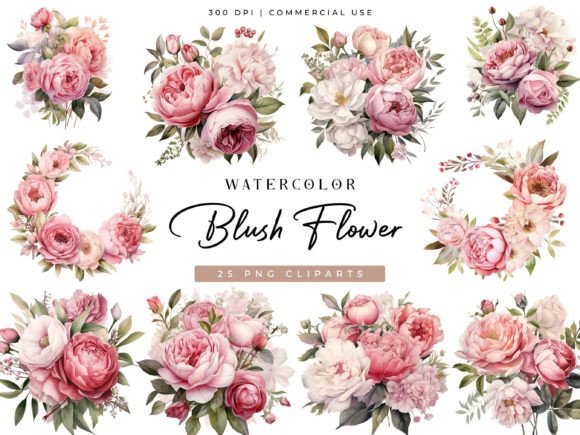 Download Watercolor Blush Flower Clipart Bundle - Clipart Collection