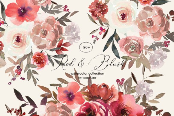 Download Watercolor Red Blush Floral Clipart Set - Clipart Collection