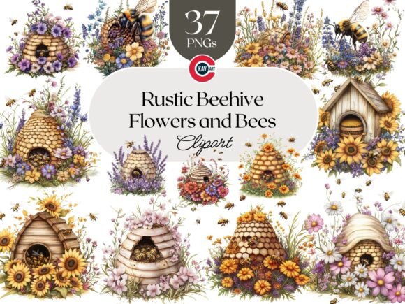 Download Rustic Beehive Clipart with Flowers Bees - Beehive clipart Collection