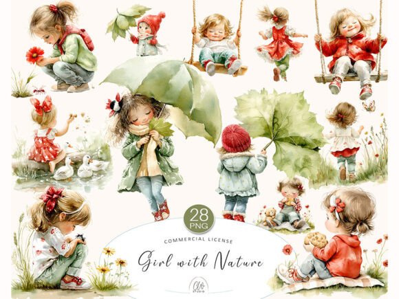 Download Girl with Nature Clipart Bundle - Clipart Collection