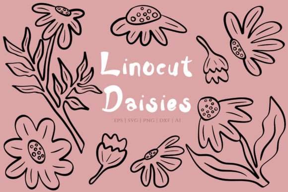 Download Linocut Daisies Clipart &amp; Patterns - Clipart Collection