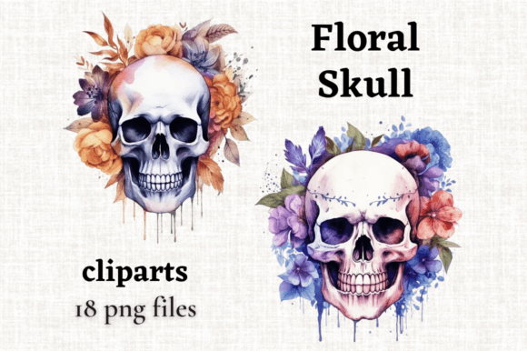 Download Watercolor Floral Skull Clipart Bundle - Clipart Collection