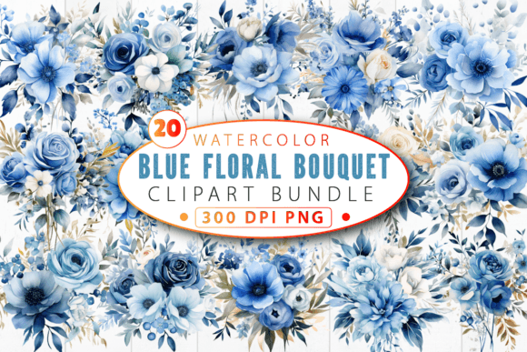 Download Watercolor Blue Floral Bouquet Clipart B - Clipart Collection