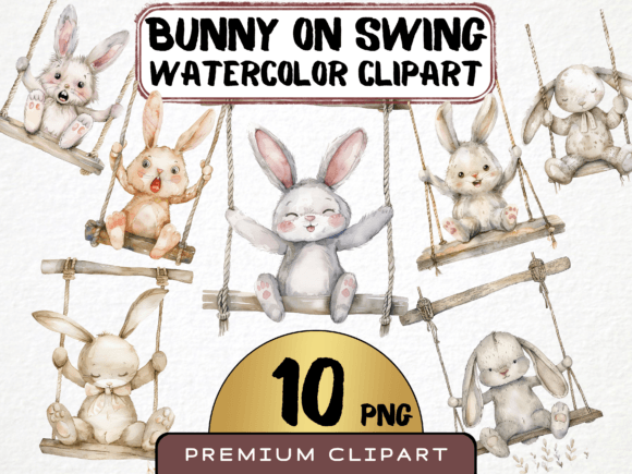 Download Watercolor Bunny on a Swing Clipart PNG - Clipart Collection