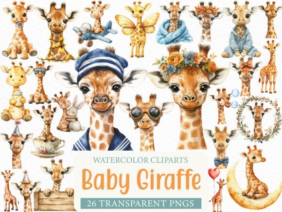 Download Watercolor Baby Giraffe Clipart Bundle - Clipart Collection