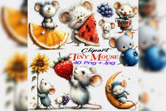 Download Watercolor Tiny Mouse Spring Clipart Set - Clipart Collection