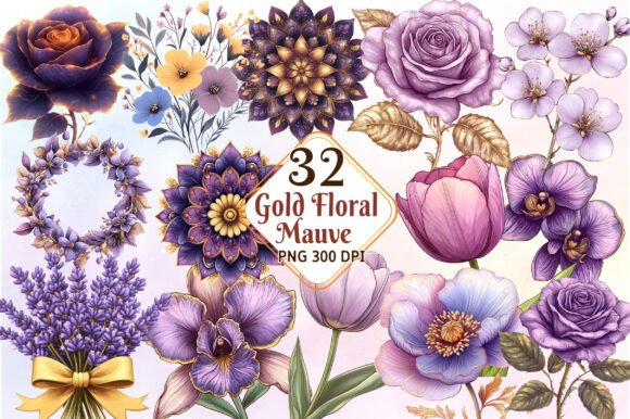 Download Mauve and Gold Floral Clipart - Clipart Collection