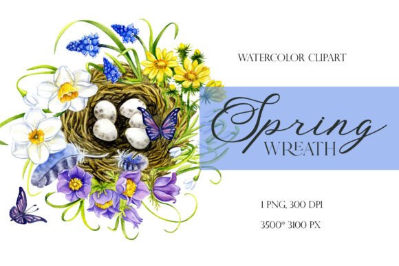 Download Spring Clipart, Watercolor Nest Flowers - Clipart Collection
