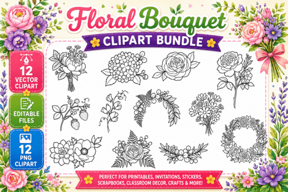 Download Floral Bouquet Coloring Clipart PNG - Clipart Collection