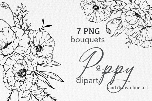 Download Poppy Flowers LINE ART. Poppy CLIPART - Clipart Collection