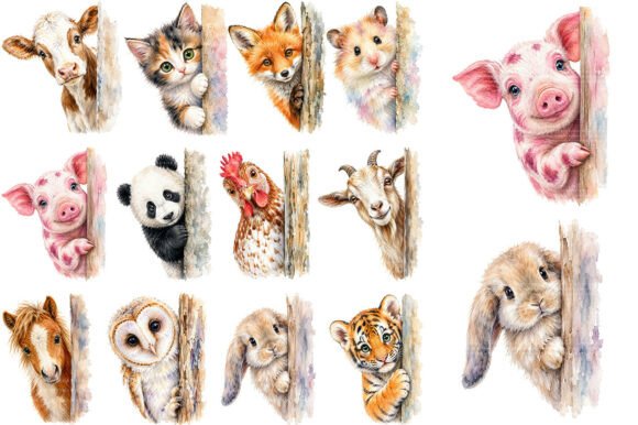 Download Watercolor Peeking Animals Clipart - Clipart Collection