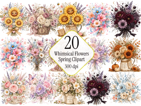 Download Whimsical Floral Clipart Bundle | Waterc - Clipart Collection