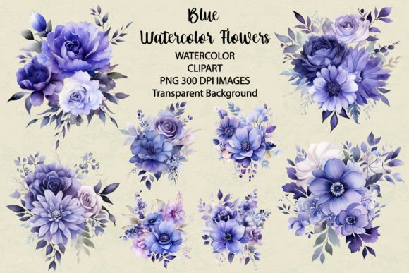 Download Blue Flowers Watercolor Clipart - Clipart Collection