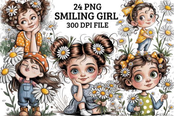 Download Smiling Girl with Daisies Clipart PNG - Clipart Collection