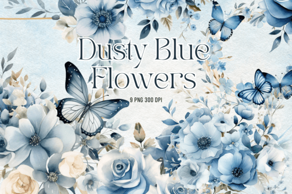 Download Dusty Blue Flowers Watercolor Clipart - Clipart Collection