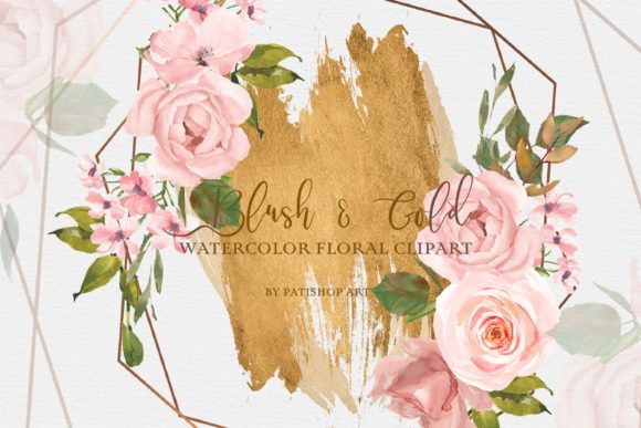 Download Watercolor Blush Gold Floral Clipart Set - Clipart Collection