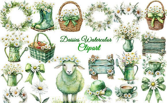 Download Green Daisies Clipart - Clipart Collection