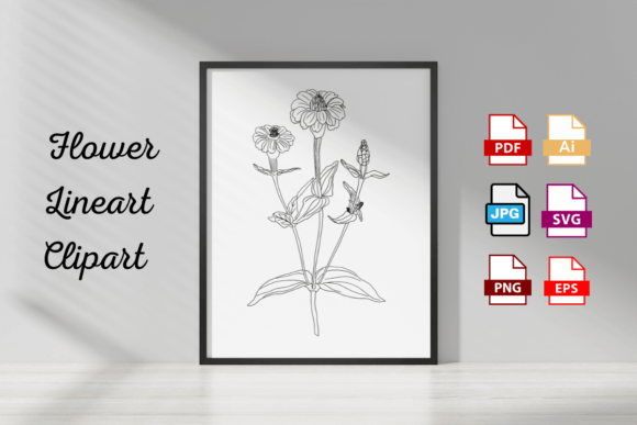 Download Zinnia Vintage Flower Line Art Clipart - Clipart Collection