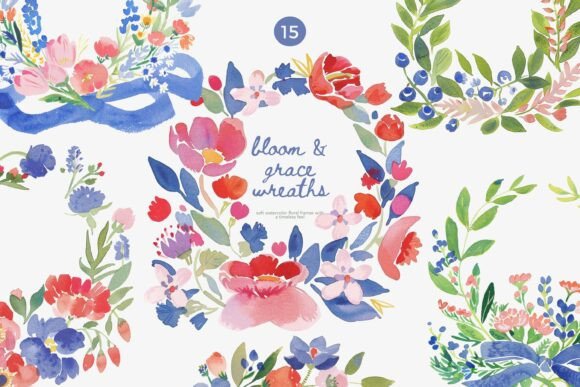 Download Watercolor Floral Wreaths Clipart Set - Clipart Collection