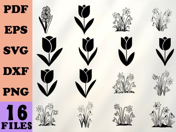 Download Black and White Spring Flowers Vector Se - Spring flowers vector Collection