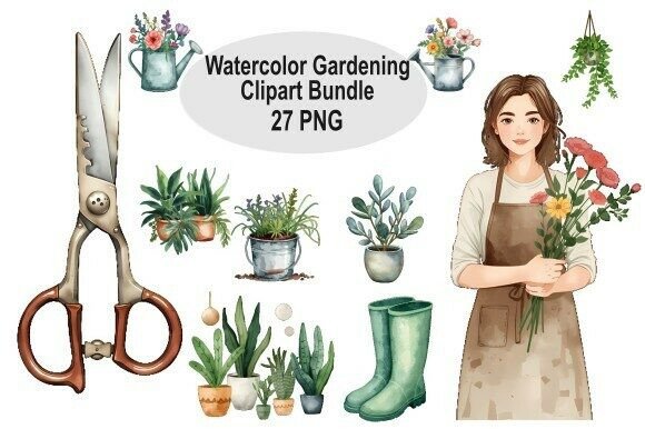 Download Watercolor Gardening Clipart Bundle - Clipart Collection