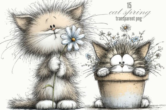 Download Whimsical Cat Spring Clipart - Clipart Collection