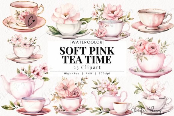 Download Watercolor Soft Pink Tea Time Clipart - Clipart Collection