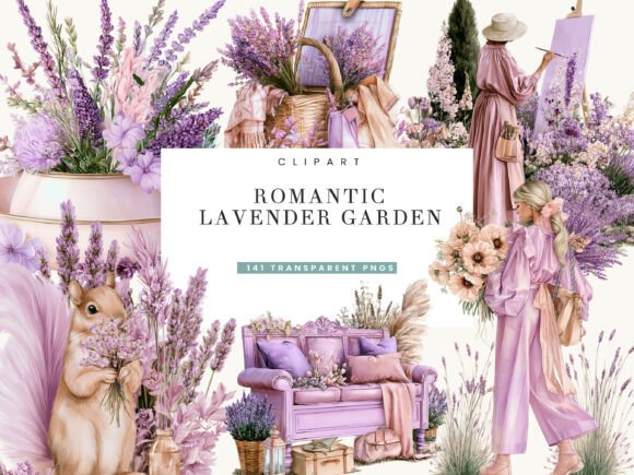 Download Romantic Lavender Garden Clipart Bundle - Clipart Collection