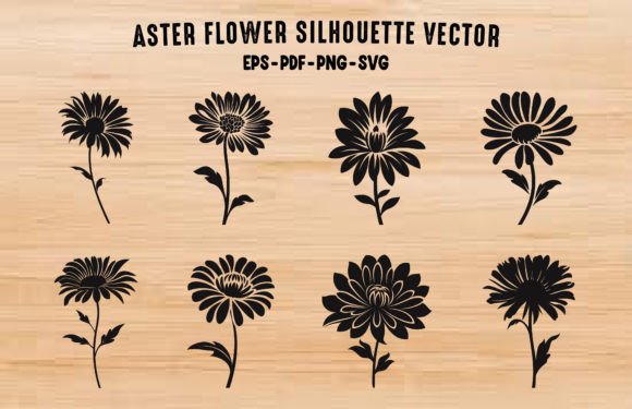 Download Aster Flower Silhouettes Clipart PNG Set - Clipart Collection